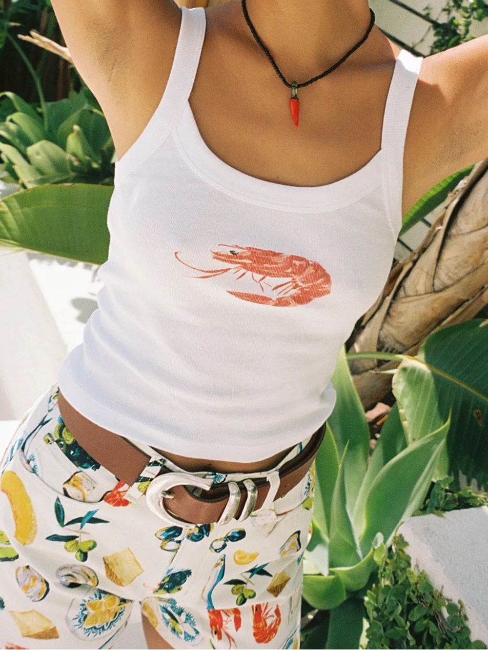 Lisa Says Gah White Tank with Prawn